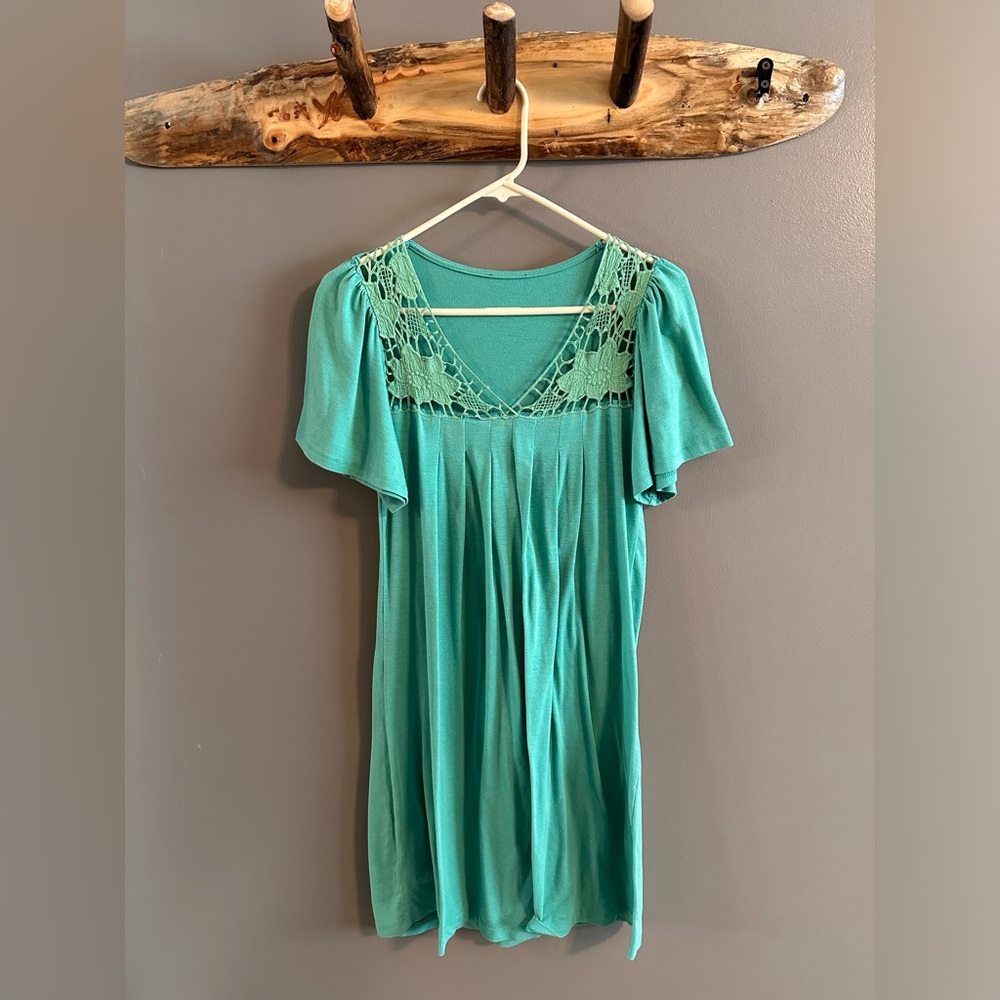 Vintage Aqua Crochet top loose fit dress - Medium
